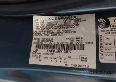 2011 Ford Fusion Se из США, поврежденный, VIN 3FAHP0HA1BR158917